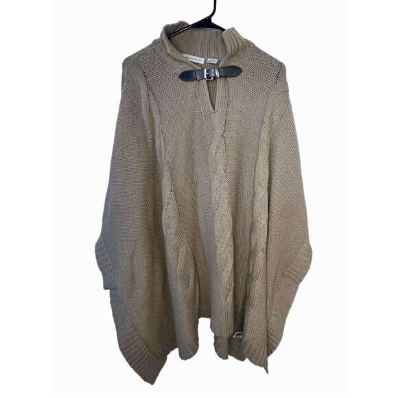 Liz Claiborne Sweaters - Liz Claiborne Tan Poncho Knit Sweater With Collar On Neck